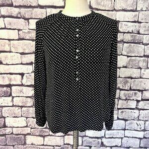 J. Crew Black & White Polka Dot Long Sleeve Blouse Size M